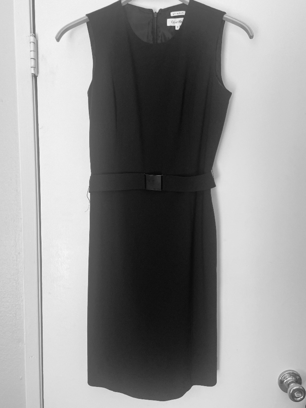 Calvin Klein Black Sheath Dress Modern Belt sz 2